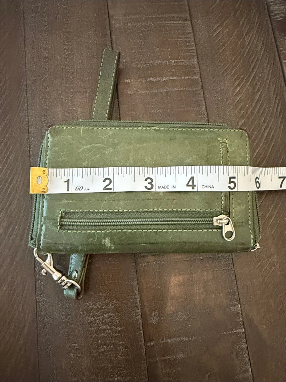 Sophia Visconti Olive Green Zip Wristlet Wallet with Floral ID Sleeve